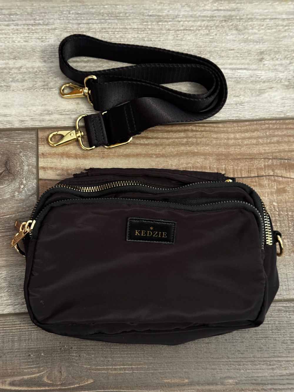 Kedzie Women's Black Crossbody Bag with Gold Hardware